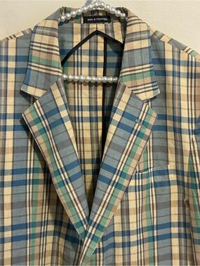 Vintage Cotton Brothers Madras Plaid Sport Coat Blazer Jacket Mens 42S Short